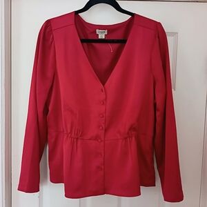 J.crew Women's Satin back crepe button-front blouse, Size 14,Red